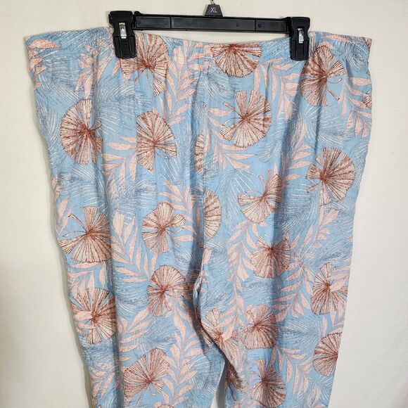 Coral Bay Women Cropped Pants 3X Pull On Linen Blend Tropical Pockets Drawstring - Picture 5 of 7